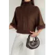 Kadın Balıkçı Yaka Kolları Tüylü Bluz