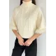 Kadın Balıkçı Yaka Kolları Tüylü Bluz