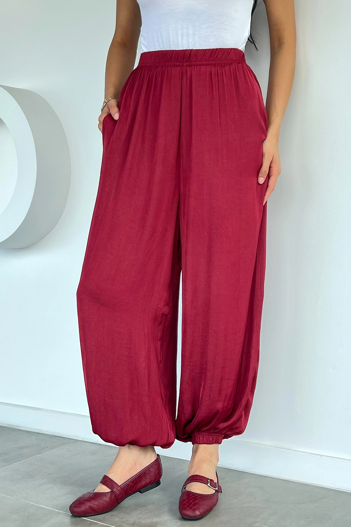 Kadın Belden Bağlamalı Şalvar Pantolon
