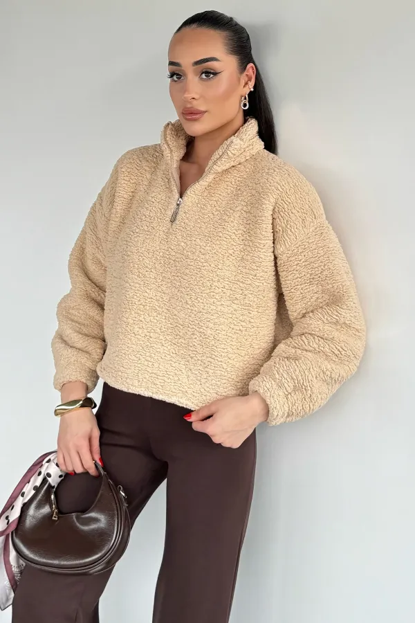 Kadın Bel Büzgülü Boğazlı Sweat