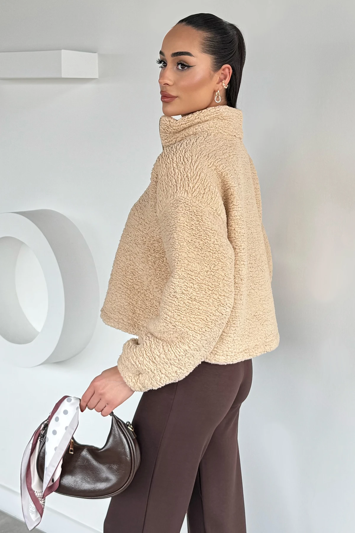 Kadın Bel Büzgülü Boğazlı Sweat