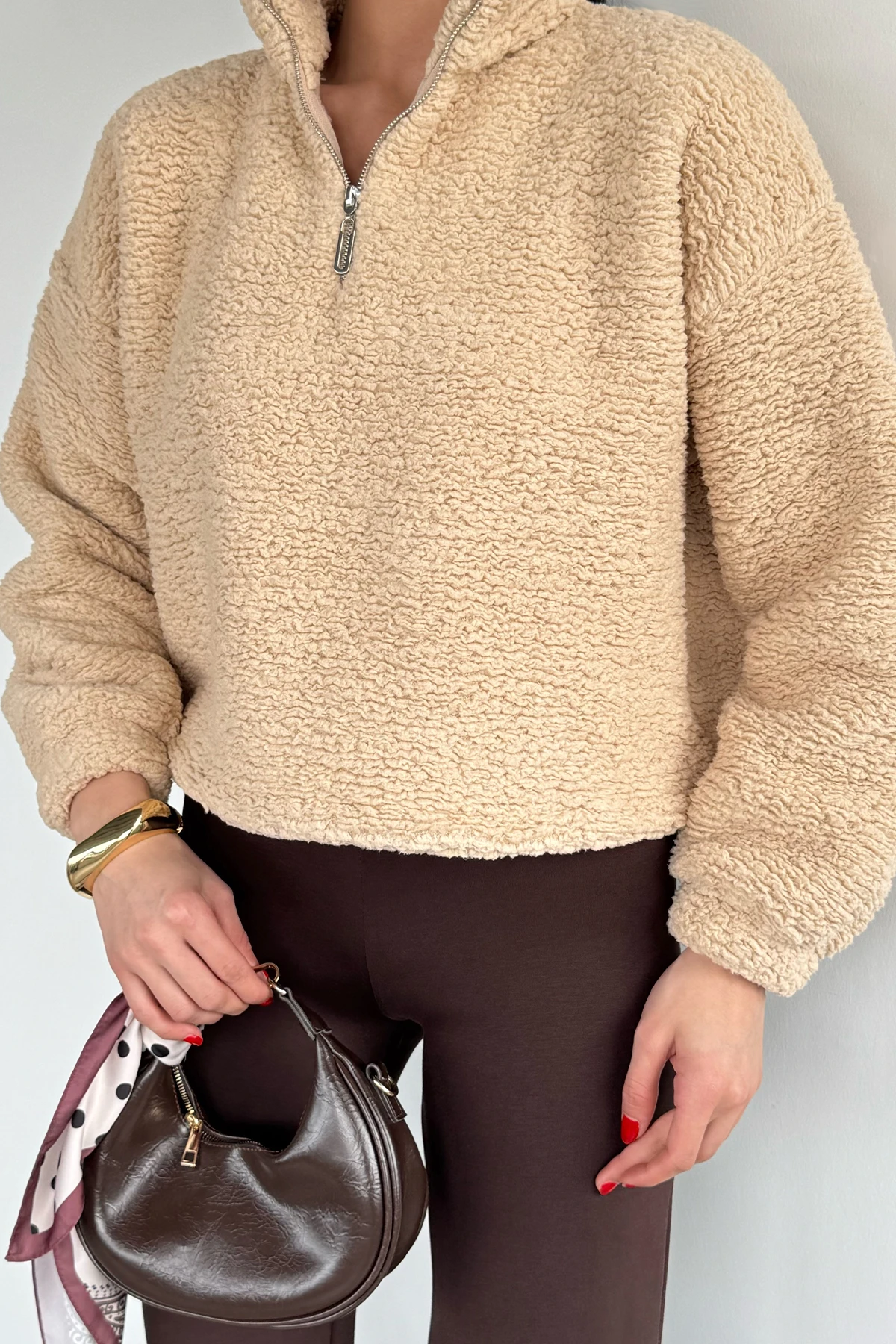 Kadın Bel Büzgülü Boğazlı Sweat