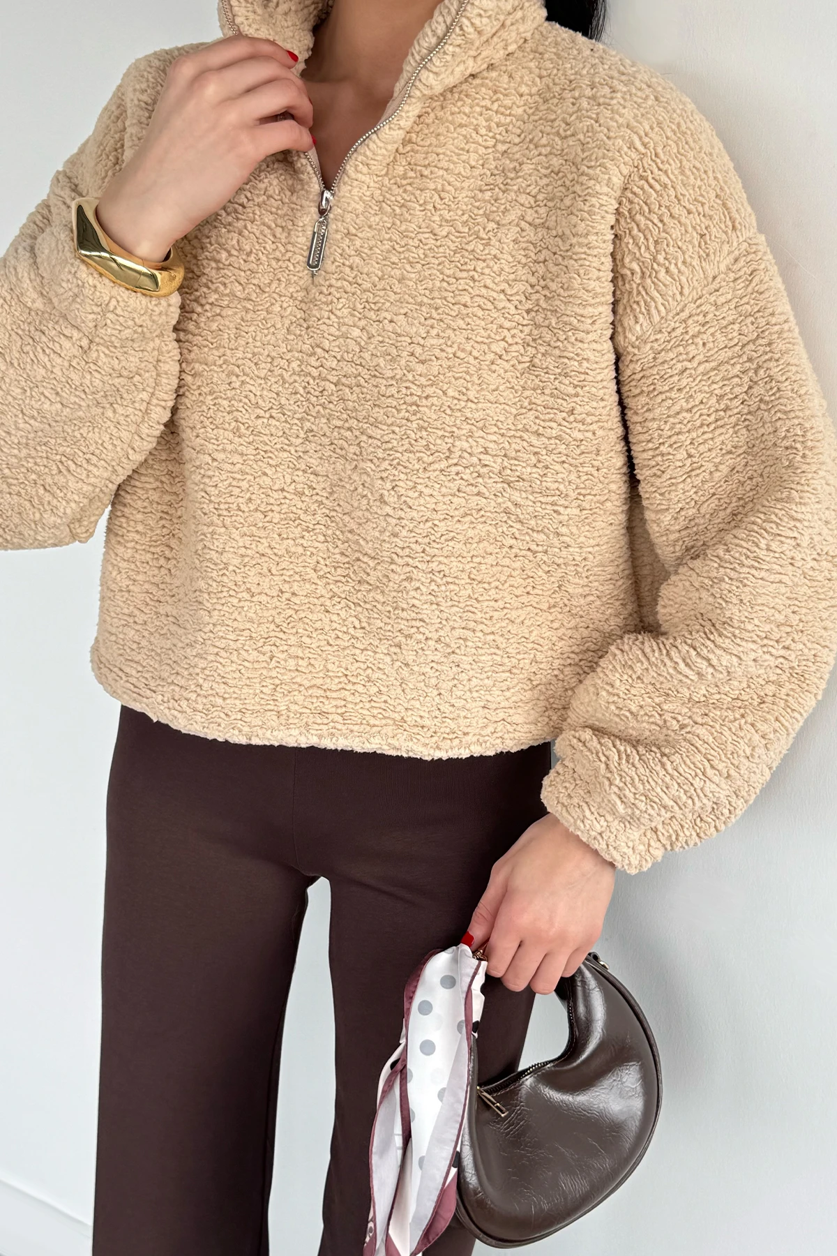 Kadın Bel Büzgülü Boğazlı Sweat