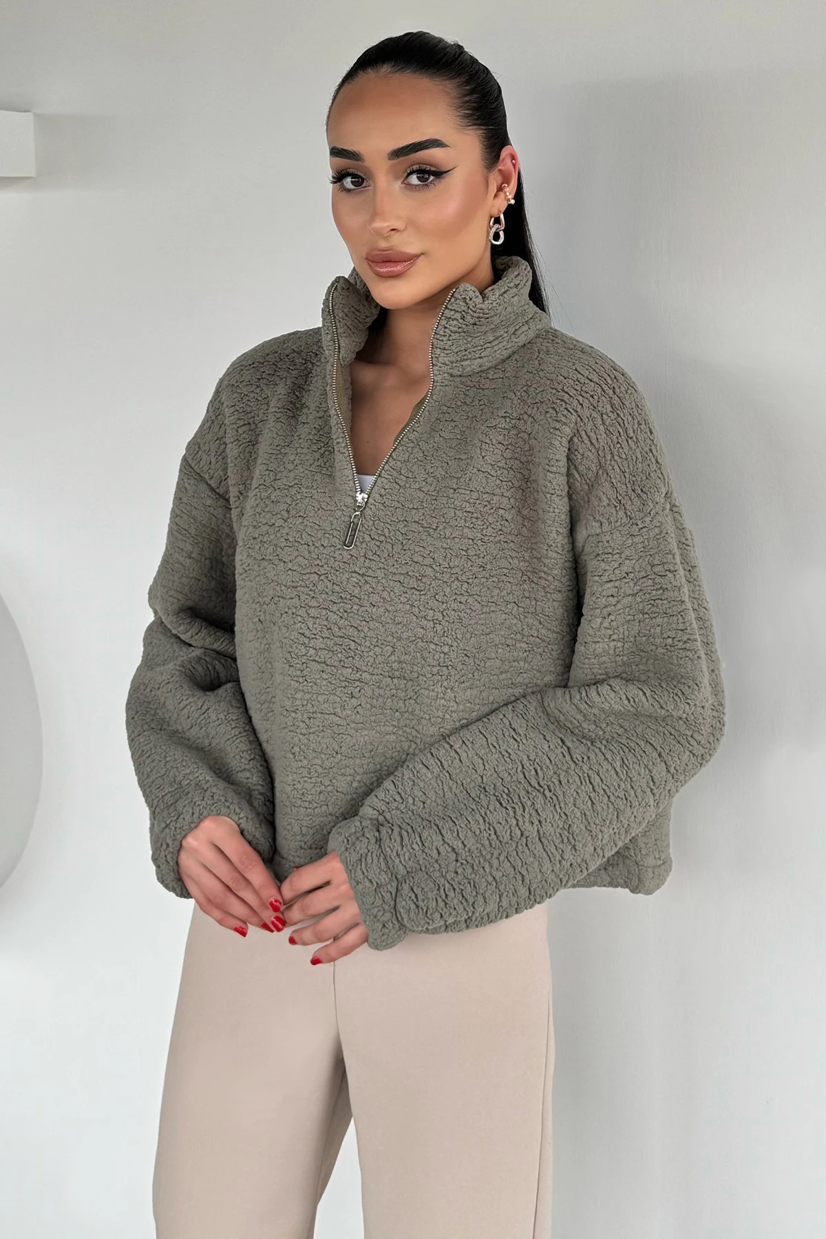 Kadın Bel Büzgülü Boğazlı Sweat