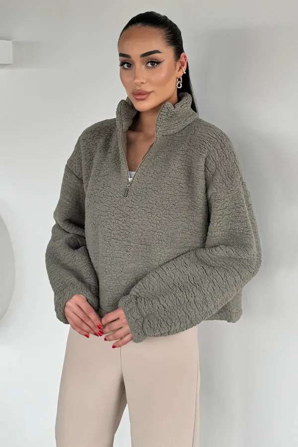 Kadın Bel Büzgülü Boğazlı Sweat