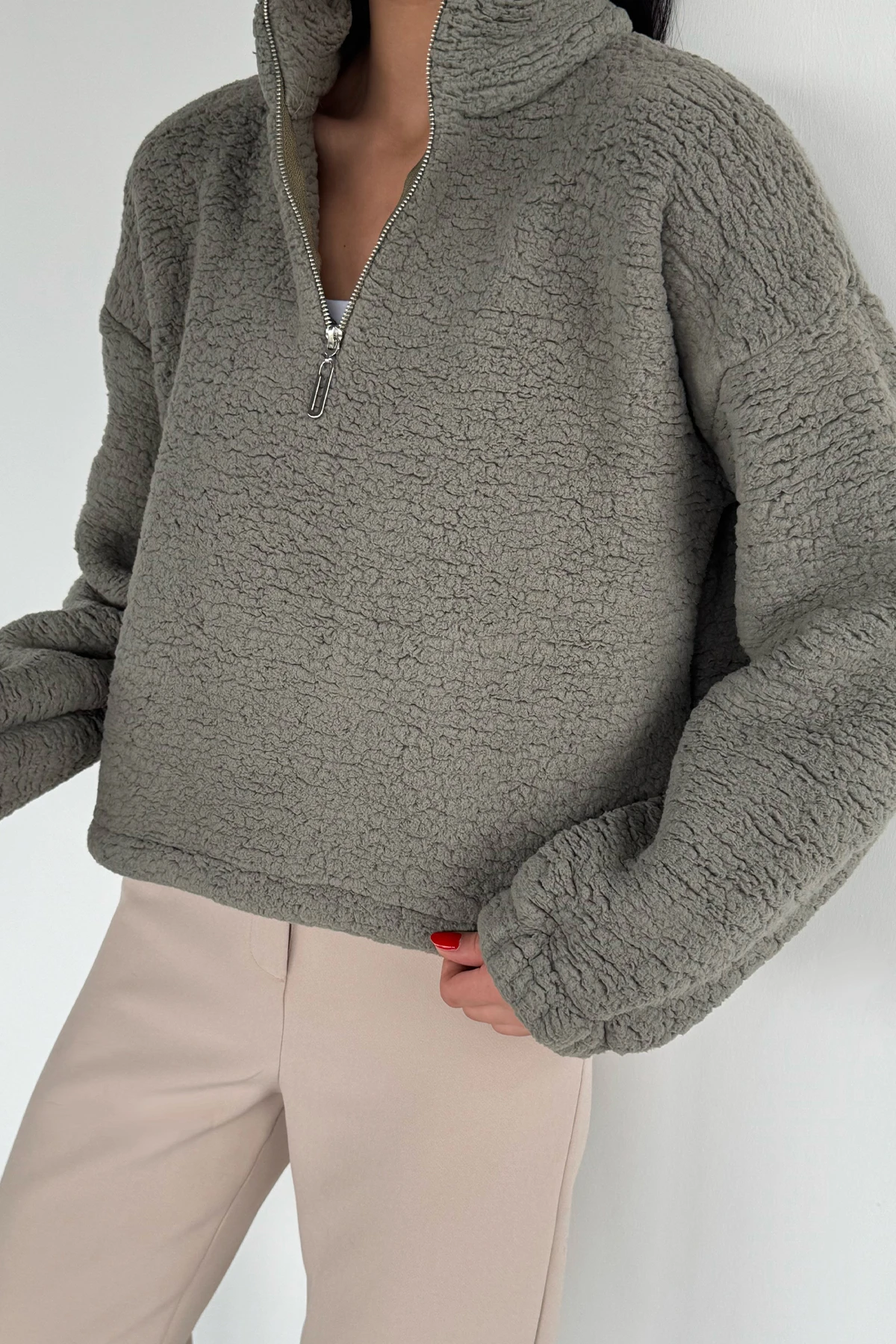 Kadın Bel Büzgülü Boğazlı Sweat