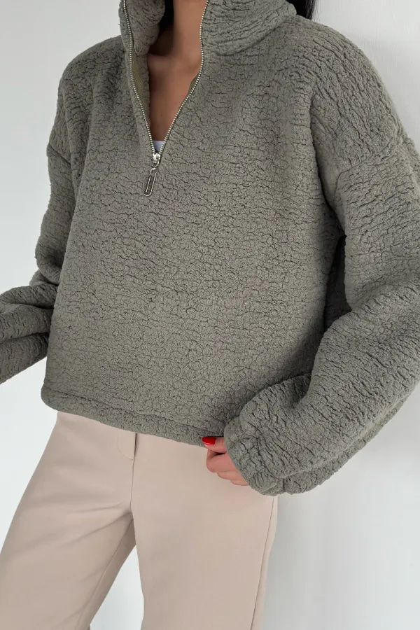 Kadın Bel Büzgülü Boğazlı Sweat