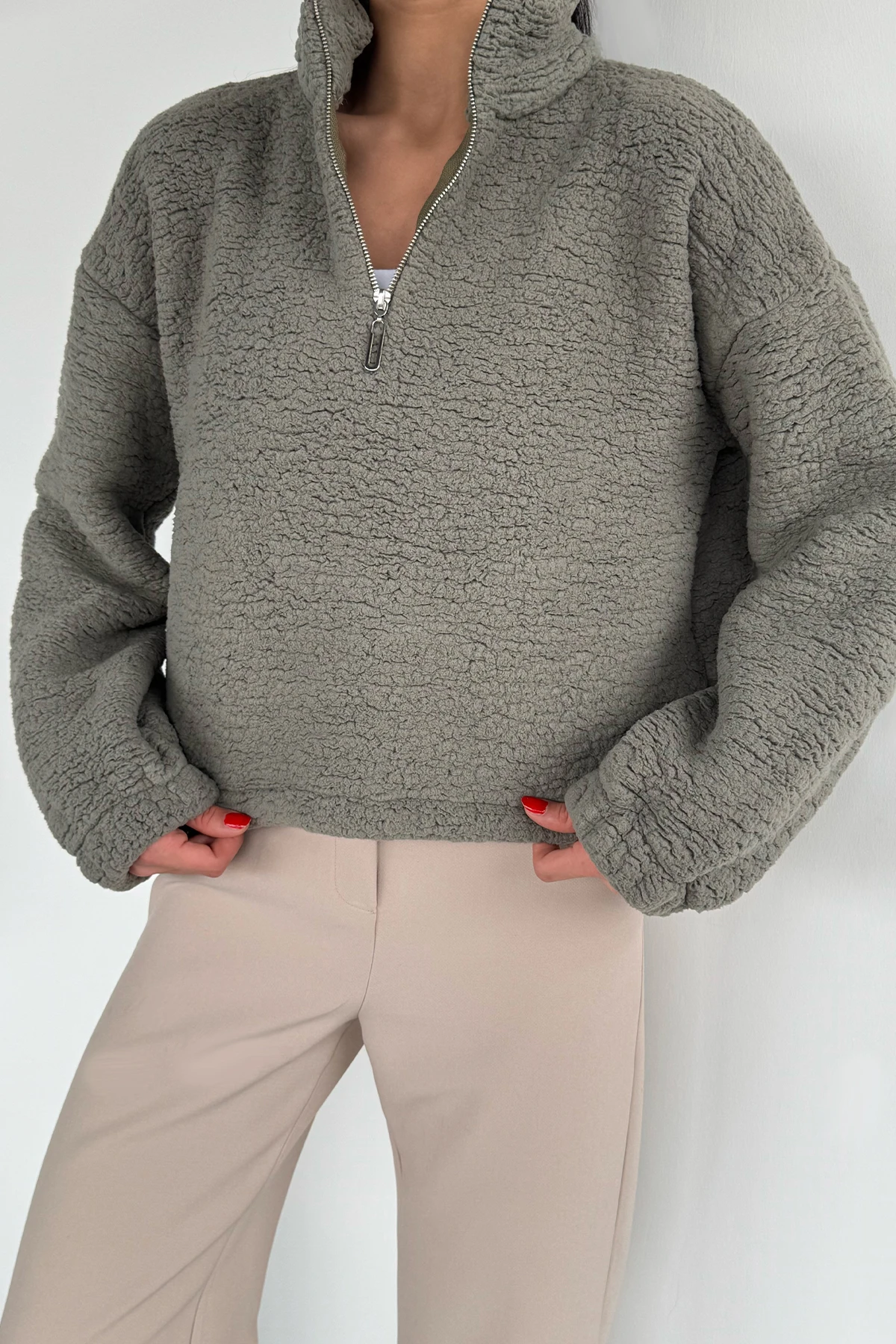 Kadın Bel Büzgülü Boğazlı Sweat