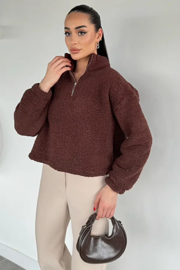 Kadın Bel Büzgülü Boğazlı Sweat