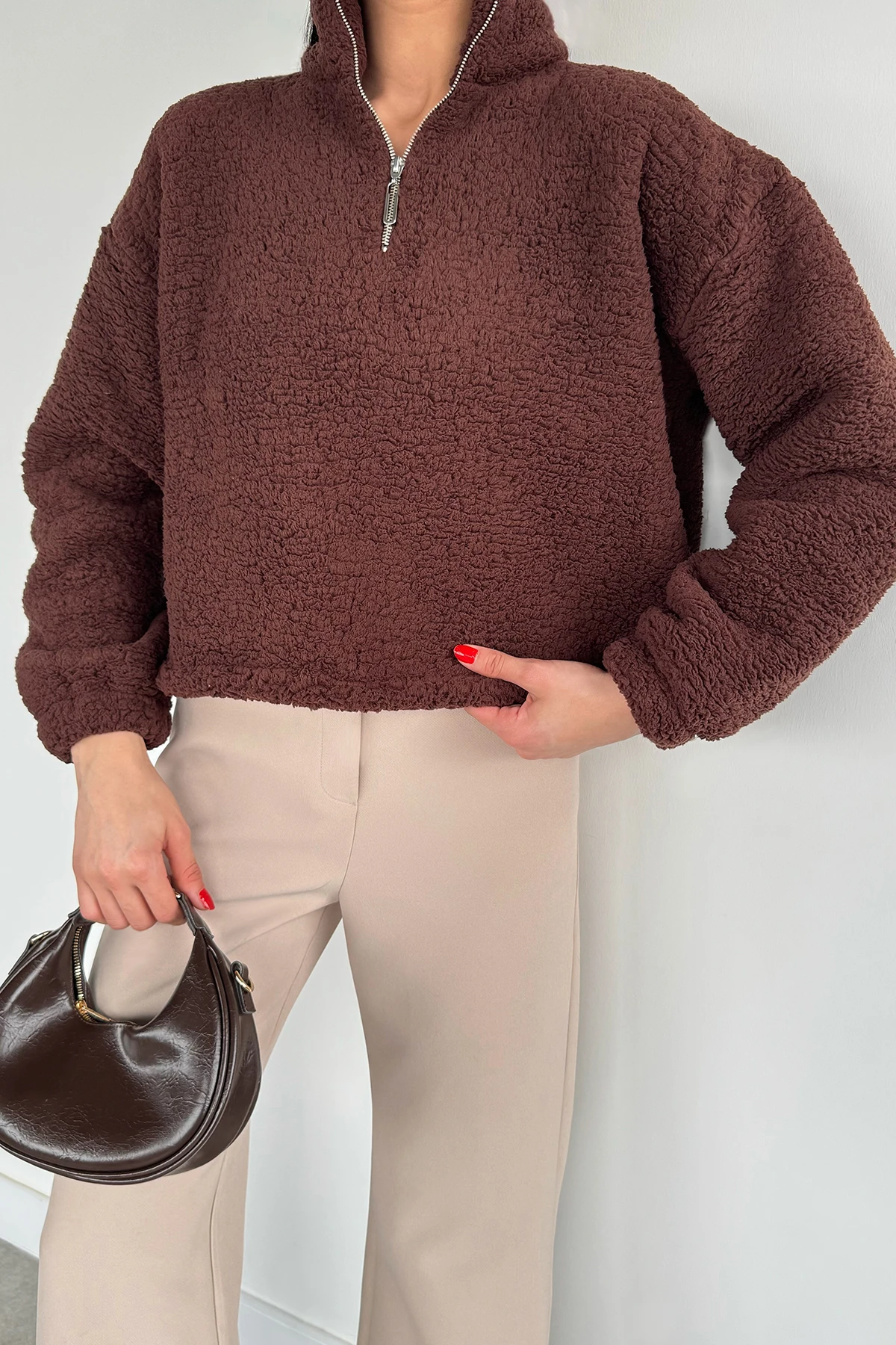 Kadın Bel Büzgülü Boğazlı Sweat
