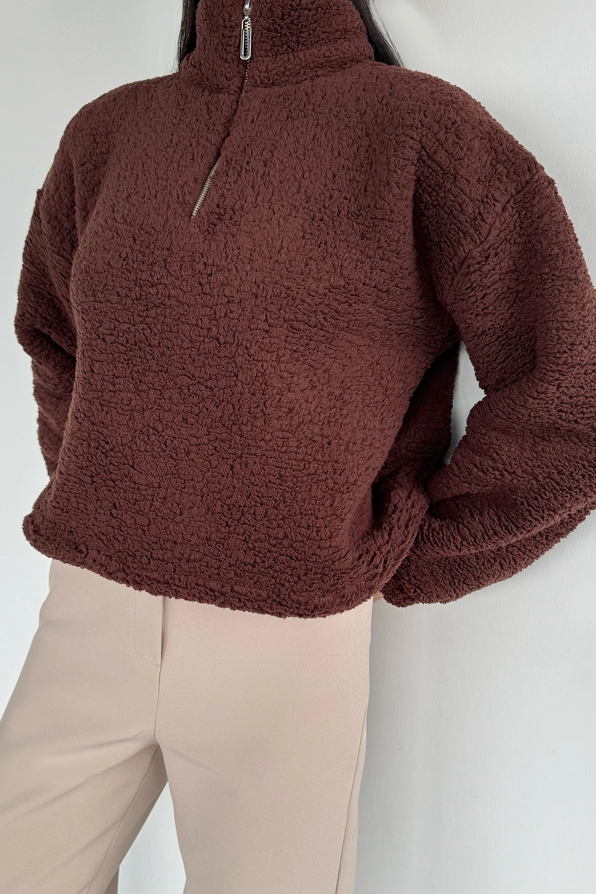 Kadın Bel Büzgülü Boğazlı Sweat