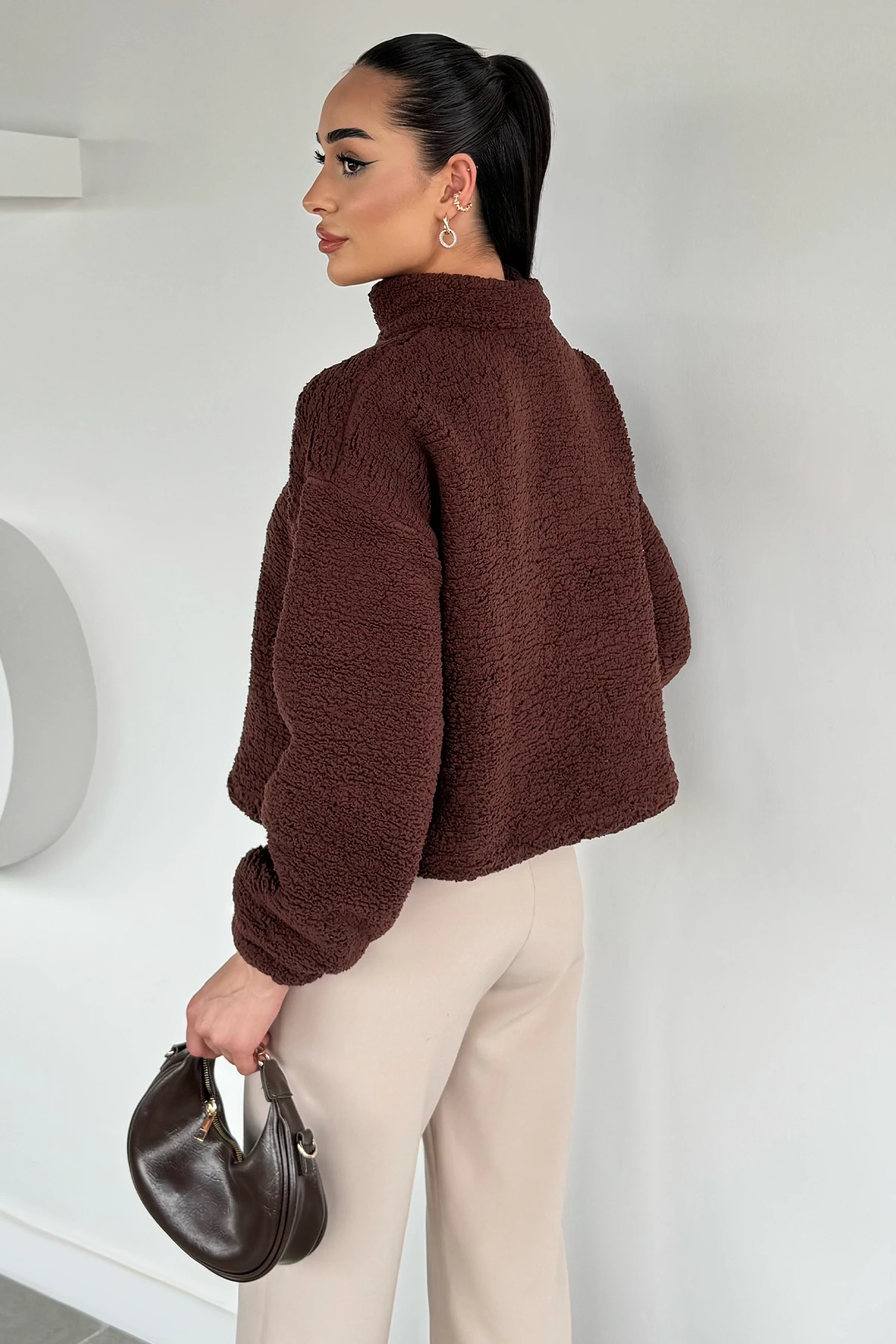 Kadın Bel Büzgülü Boğazlı Sweat