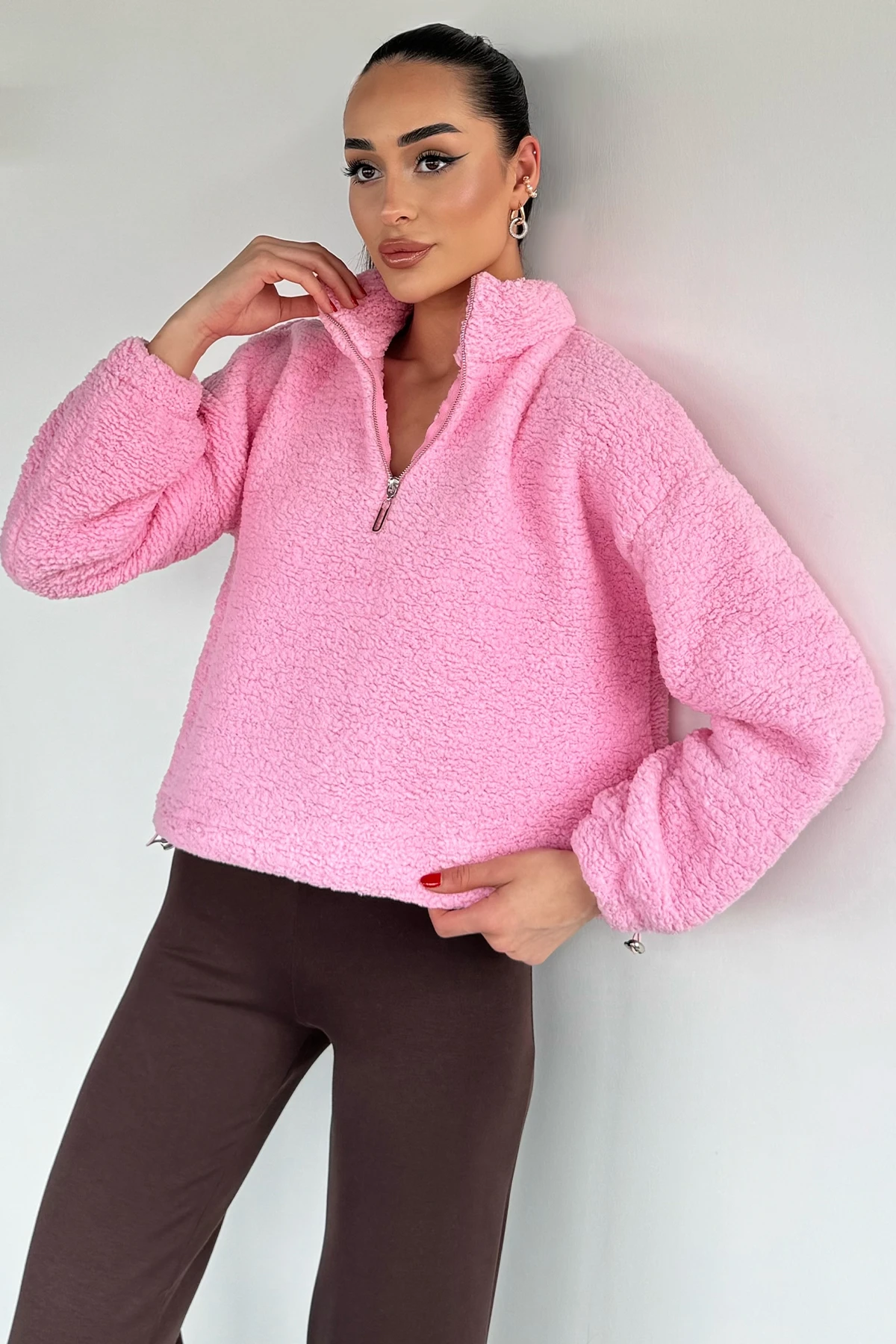 Kadın Bel Büzgülü Boğazlı Sweat