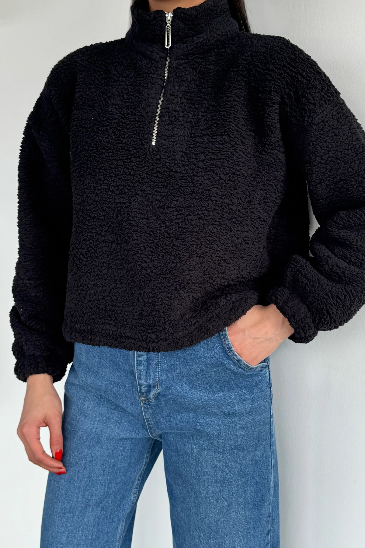 Kadın Bel Büzgülü Boğazlı Sweat