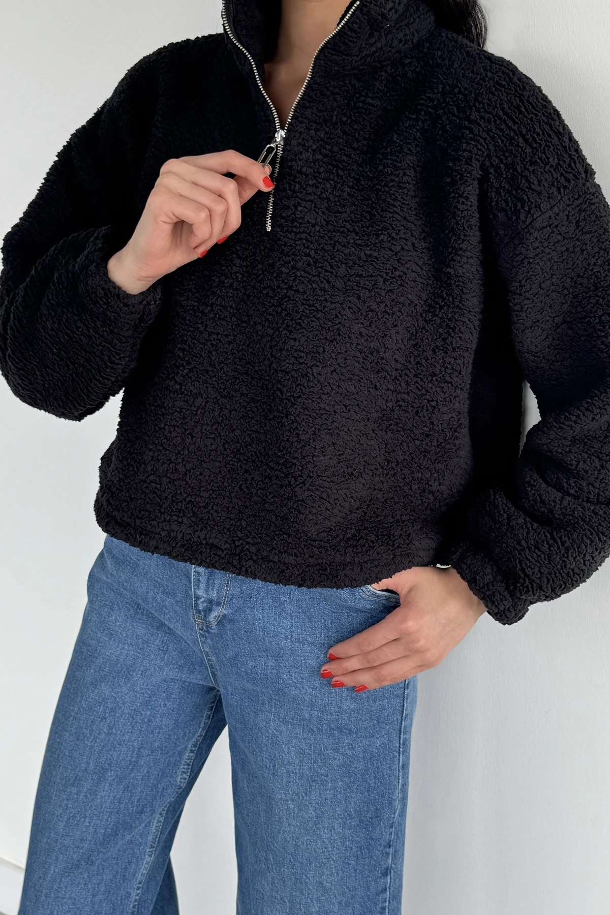 Kadın Bel Büzgülü Boğazlı Sweat