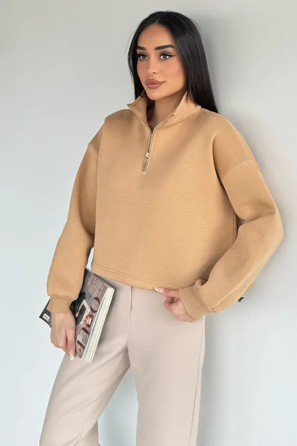 Kadın Bel Büzgülü Kısa Sweat