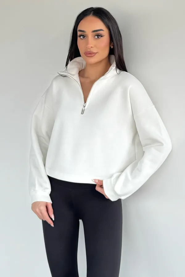 Kadın Bel Büzgülü Kısa Sweat