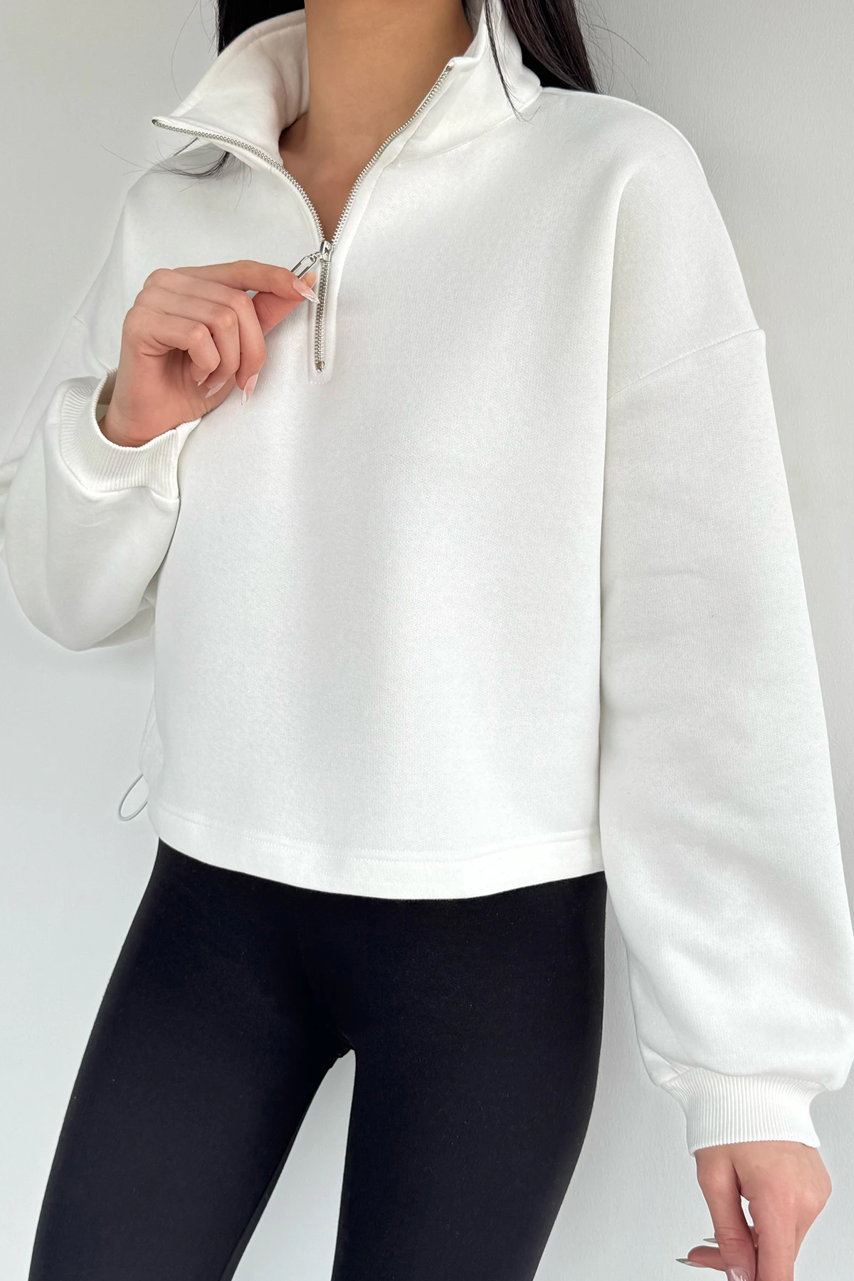 Kadın Bel Büzgülü Kısa Sweat