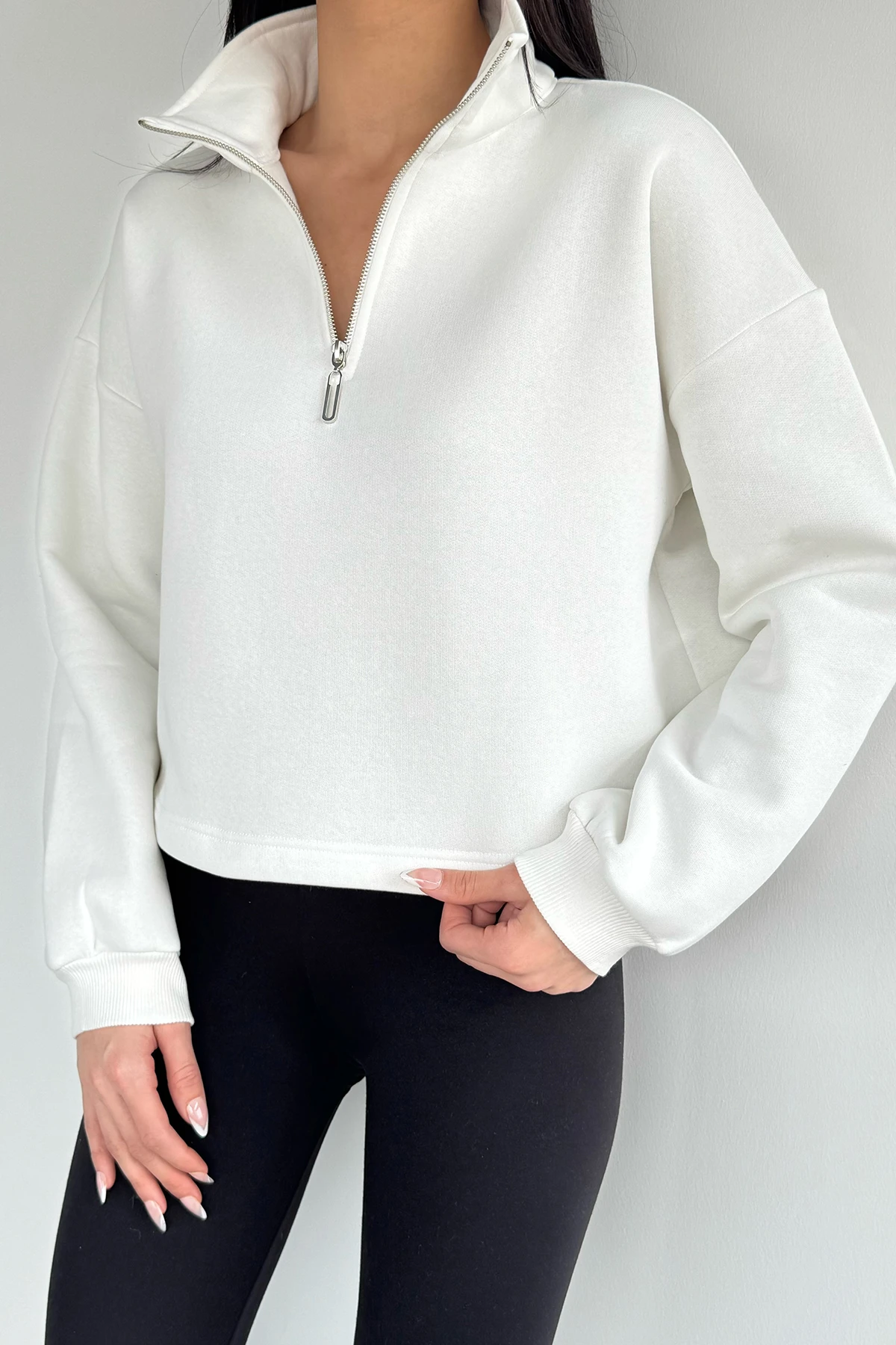 Kadın Bel Büzgülü Kısa Sweat