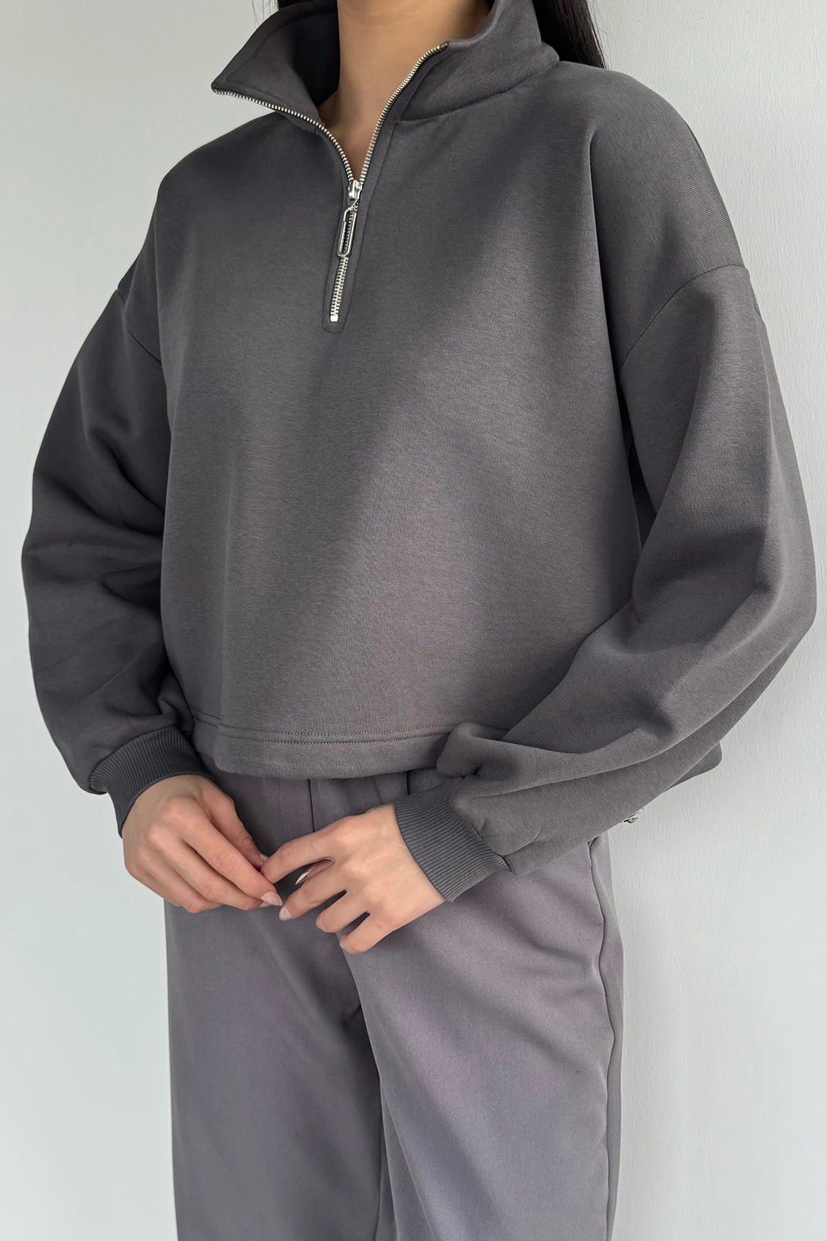 Kadın Bel Büzgülü Kısa Sweat