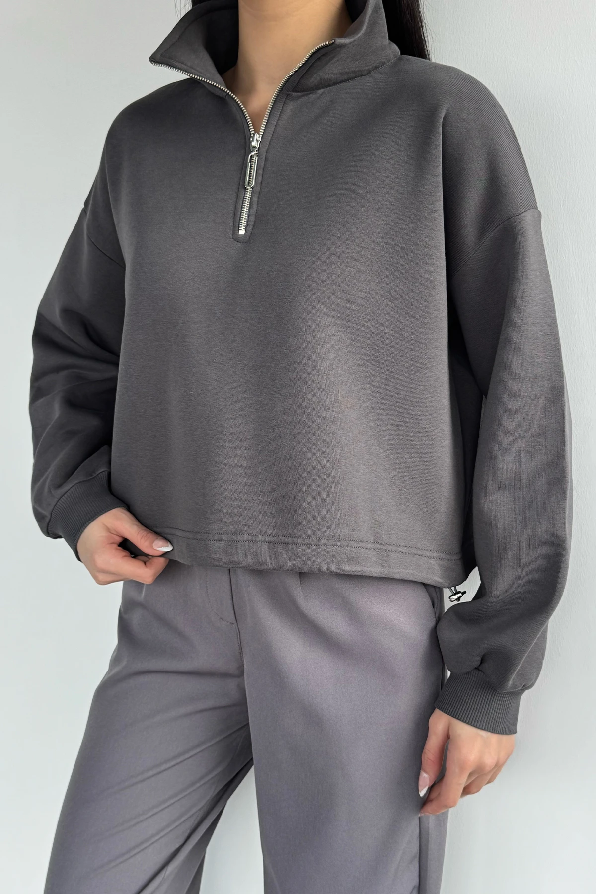 Kadın Bel Büzgülü Kısa Sweat