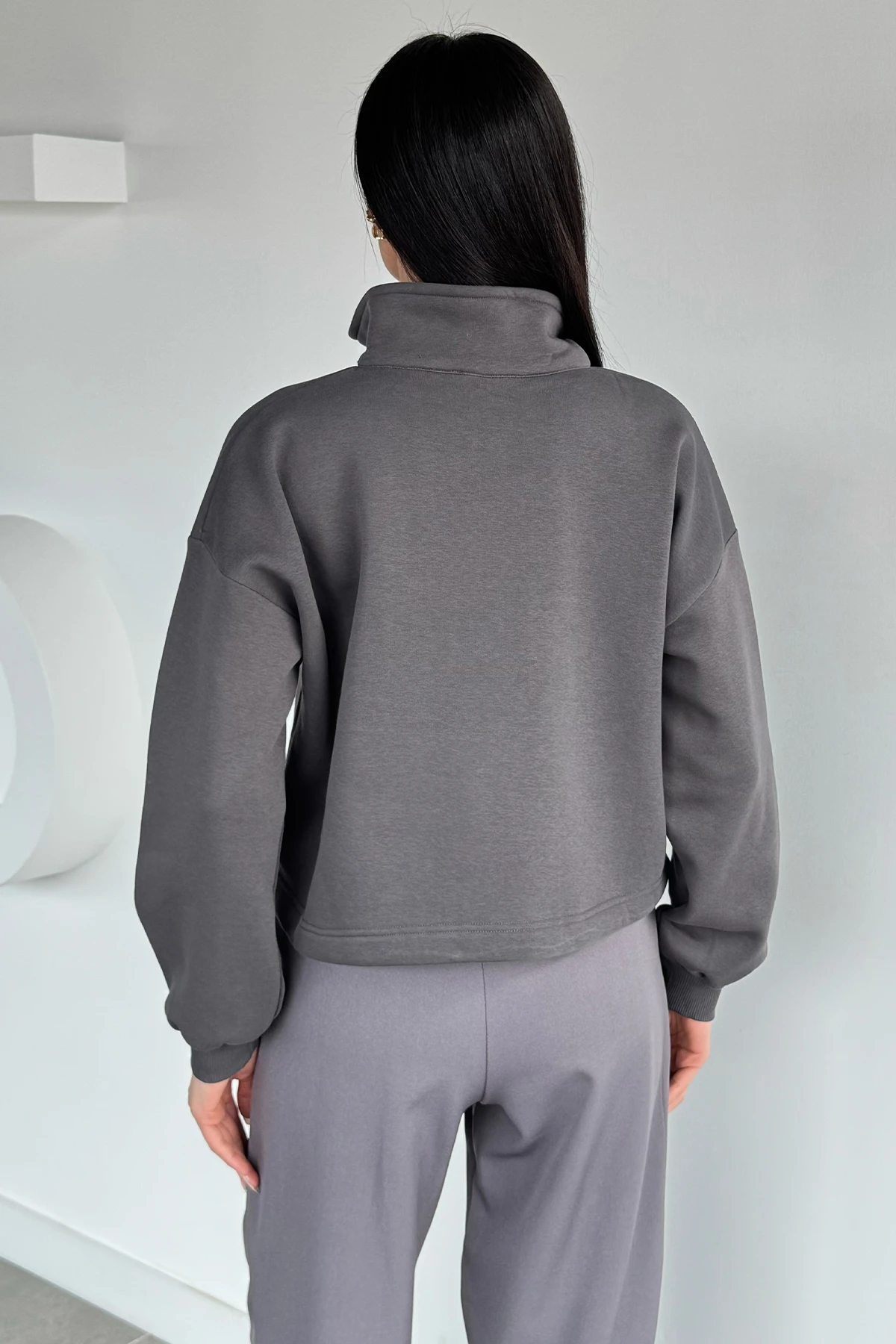 Kadın Bel Büzgülü Kısa Sweat