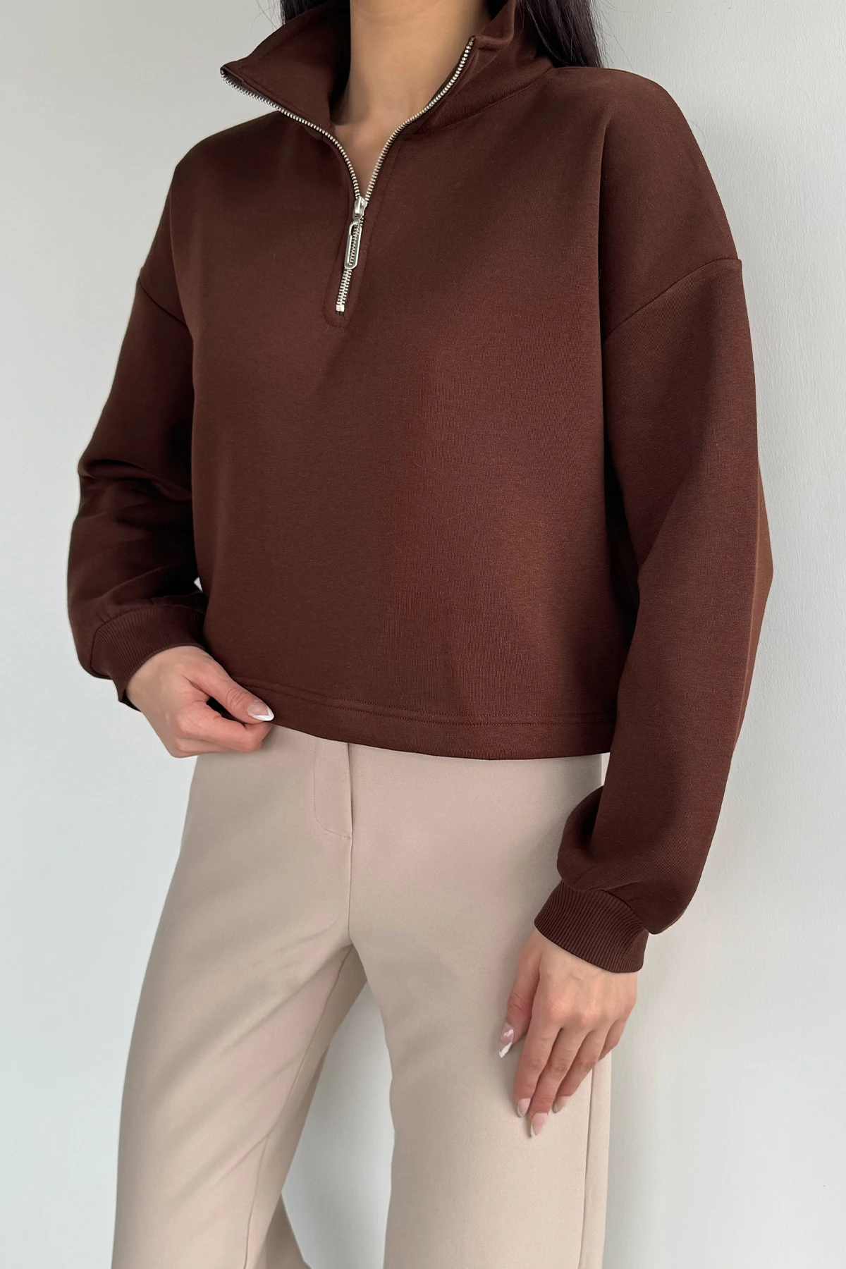 Kadın Bel Büzgülü Kısa Sweat