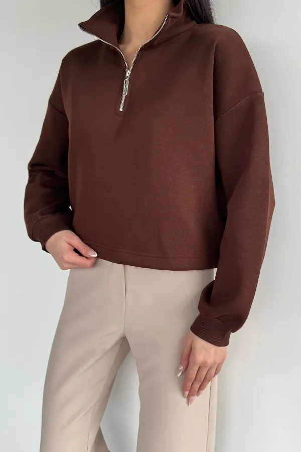 Kadın Bel Büzgülü Kısa Sweat