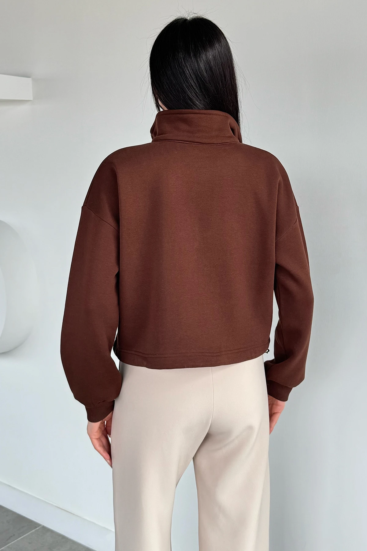 Kadın Bel Büzgülü Kısa Sweat