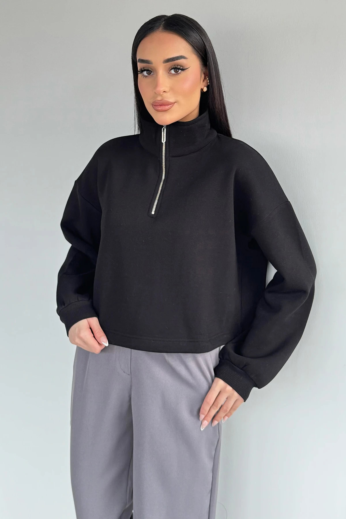 Kadın Bel Büzgülü Kısa Sweat