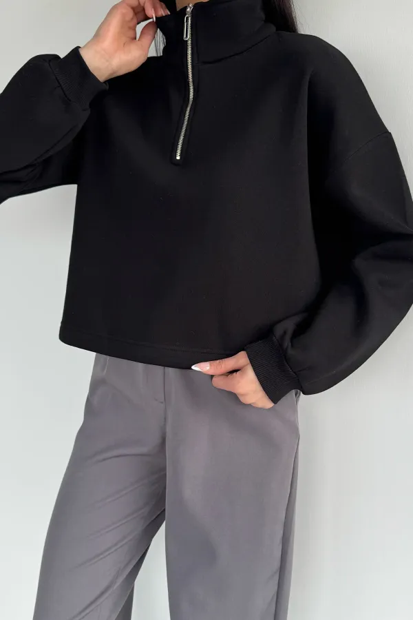 Kadın Bel Büzgülü Kısa Sweat