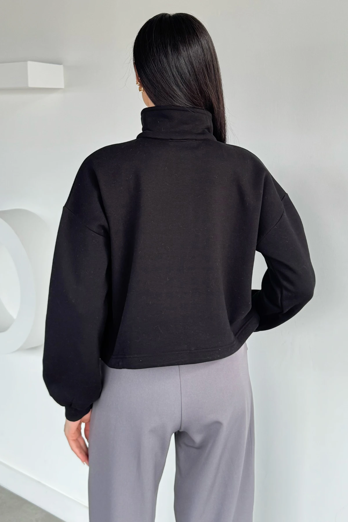 Kadın Bel Büzgülü Kısa Sweat