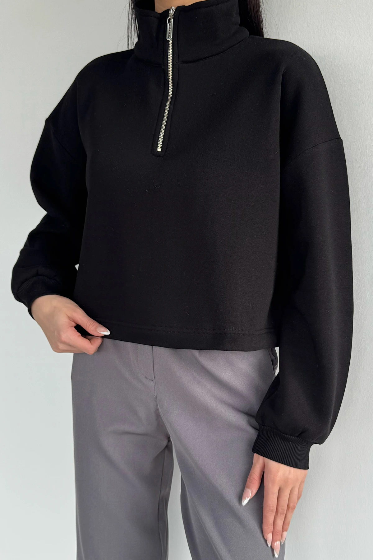 Kadın Bel Büzgülü Kısa Sweat