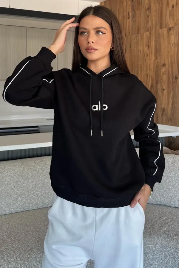Kadın Alo Baskılı Kapşonlu Sweat