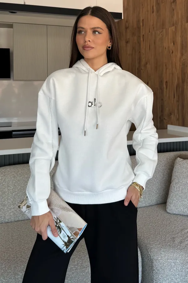 Kadın Alo Baskılı Kapşonlu Sweat
