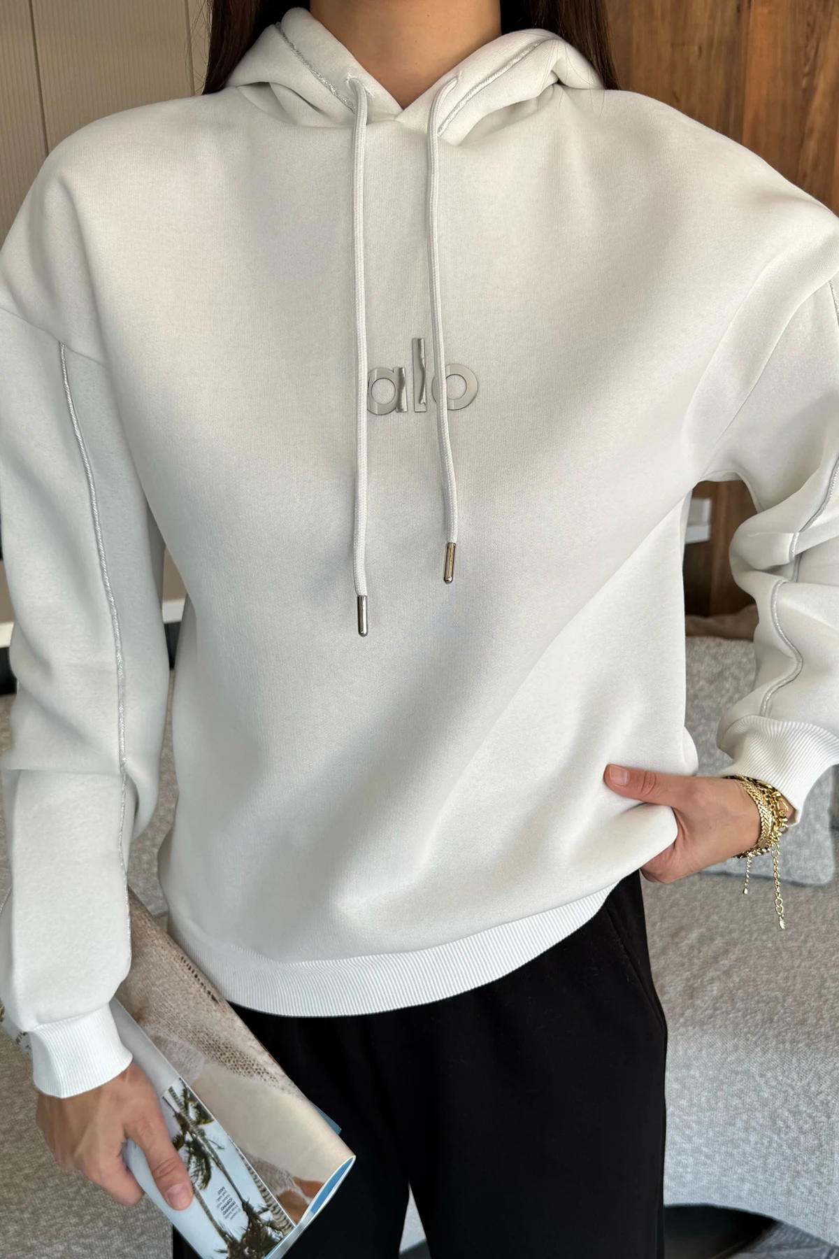 Kadın Alo Baskılı Kapşonlu Sweat