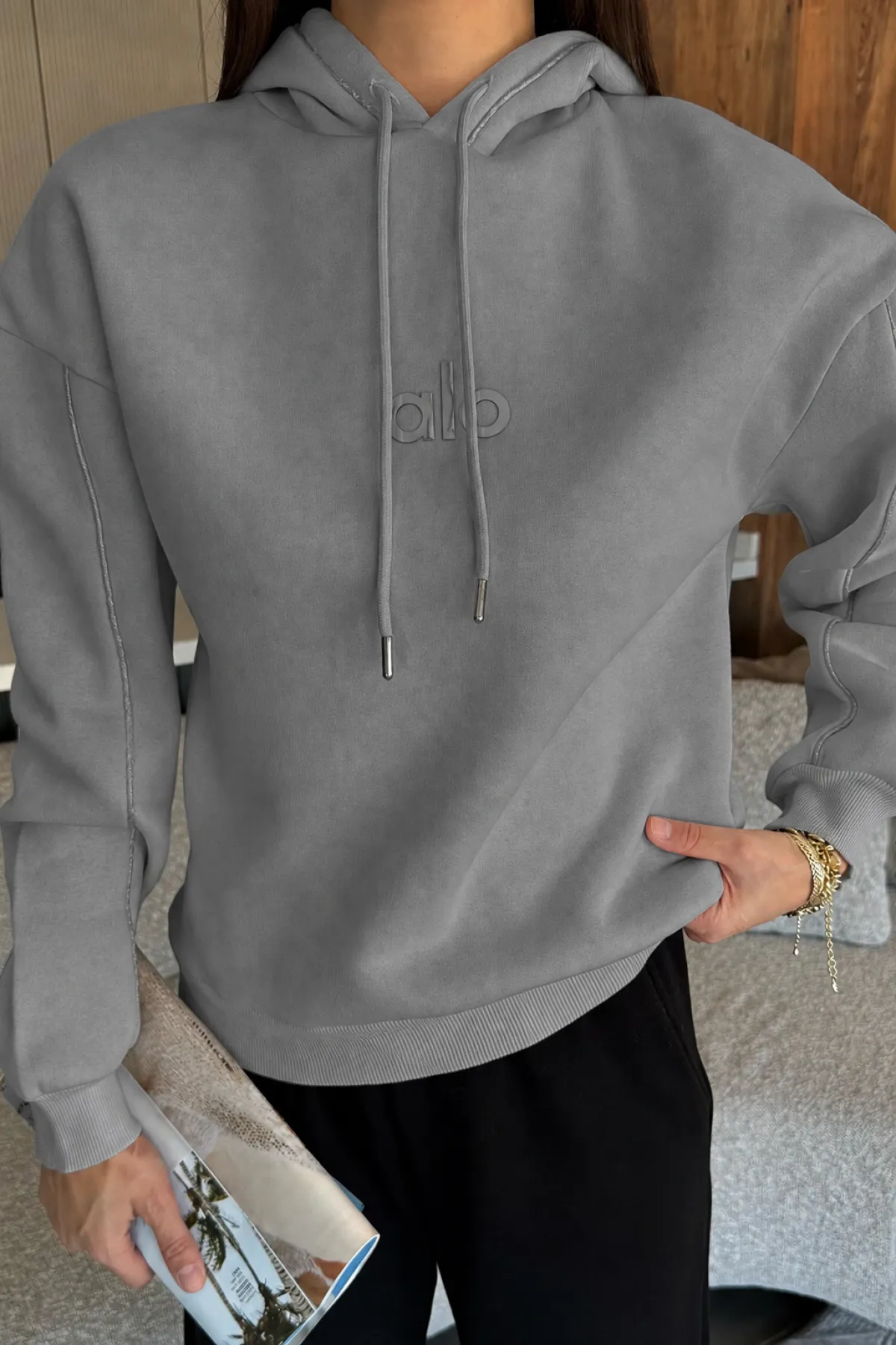 Kadın Alo Baskılı Kapşonlu Sweat