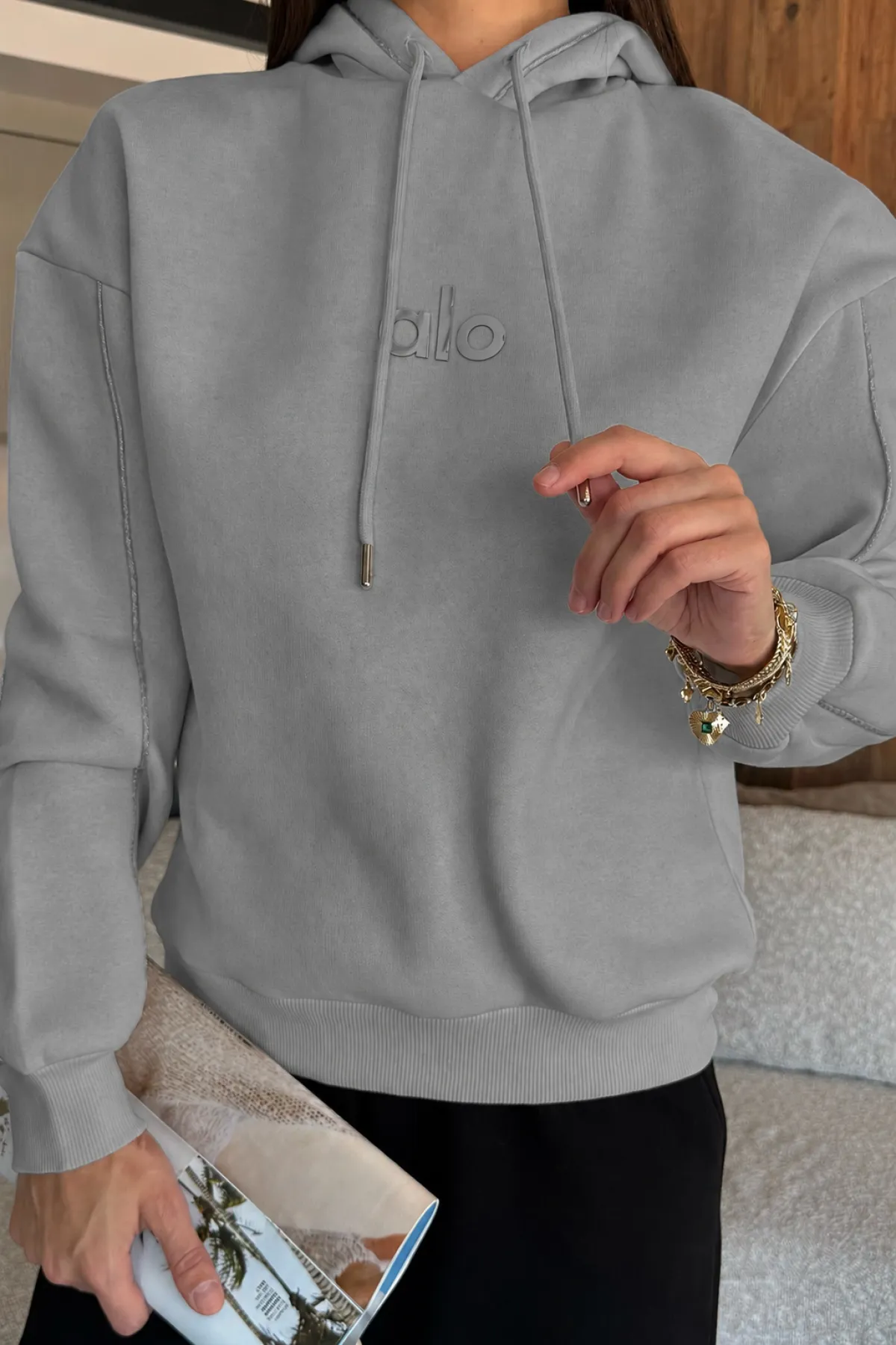 Kadın Alo Baskılı Kapşonlu Sweat