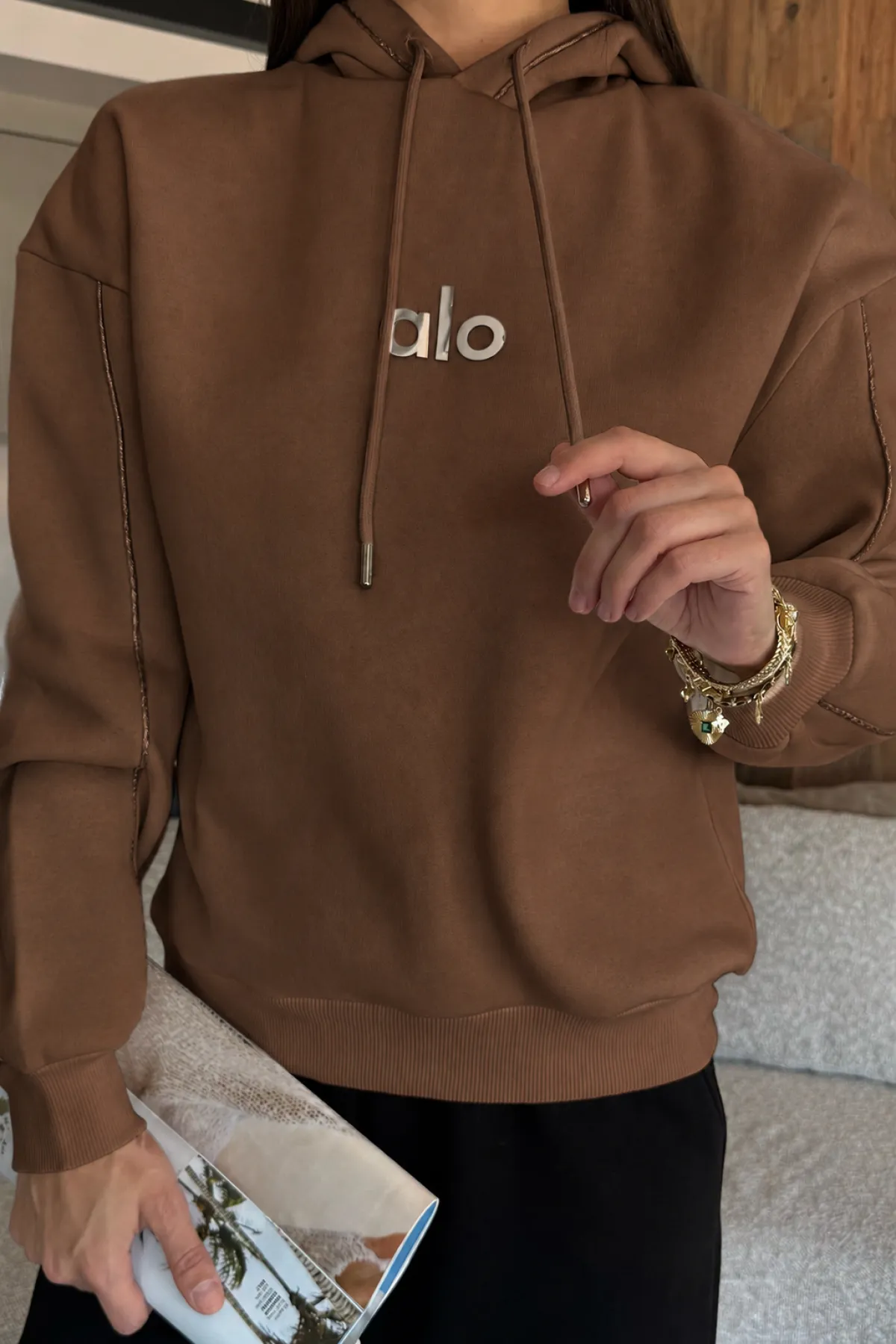 Kadın Alo Baskılı Kapşonlu Sweat