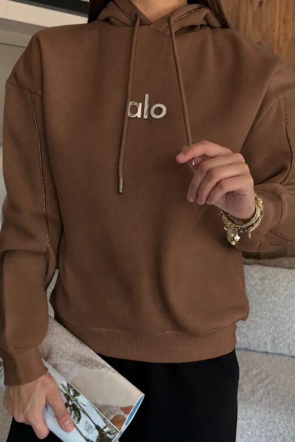 Kadın Alo Baskılı Kapşonlu Sweat