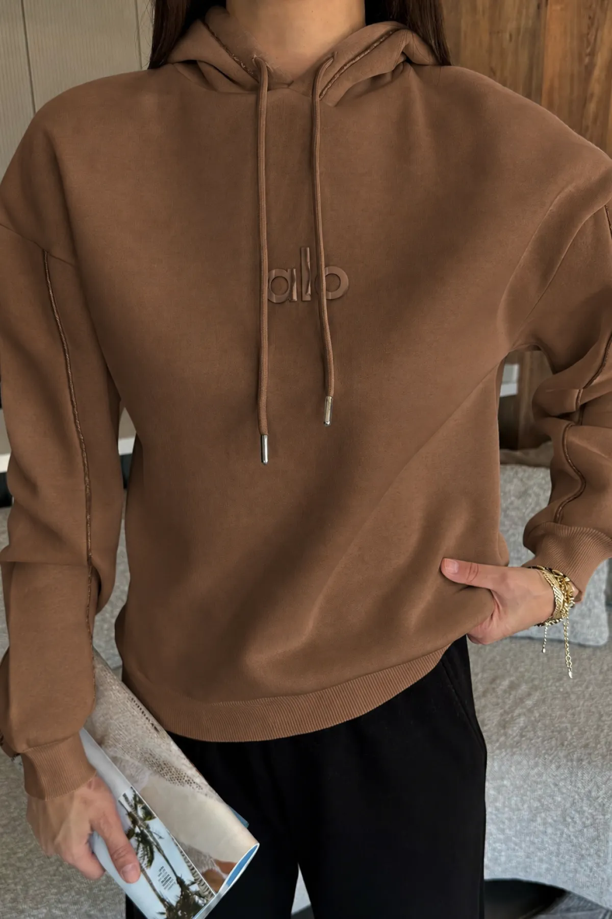 Kadın Alo Baskılı Kapşonlu Sweat