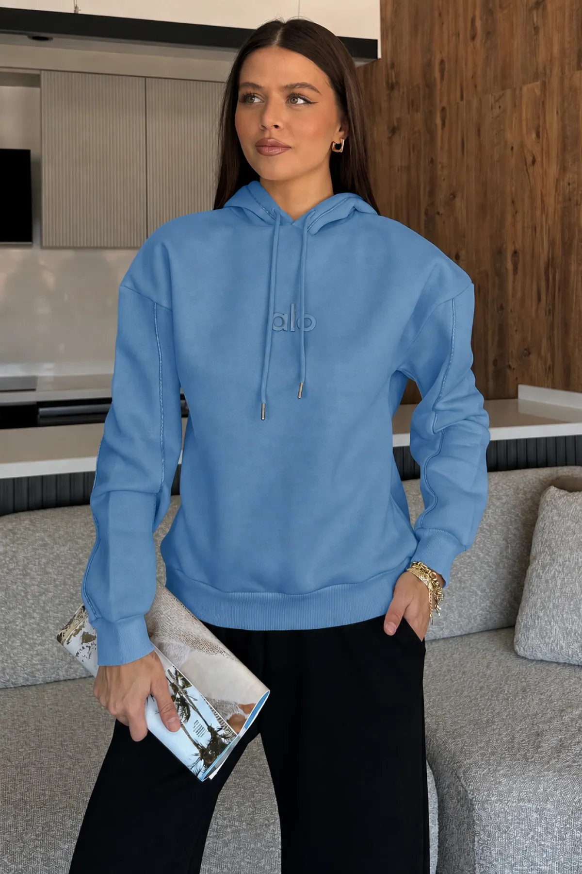 Kadın Alo Baskılı Kapşonlu Sweat