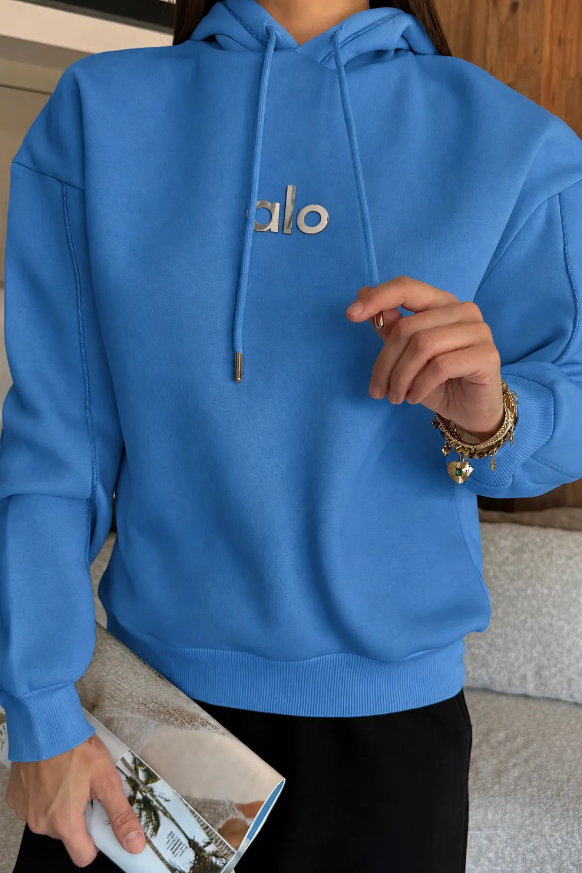 Kadın Alo Baskılı Kapşonlu Sweat