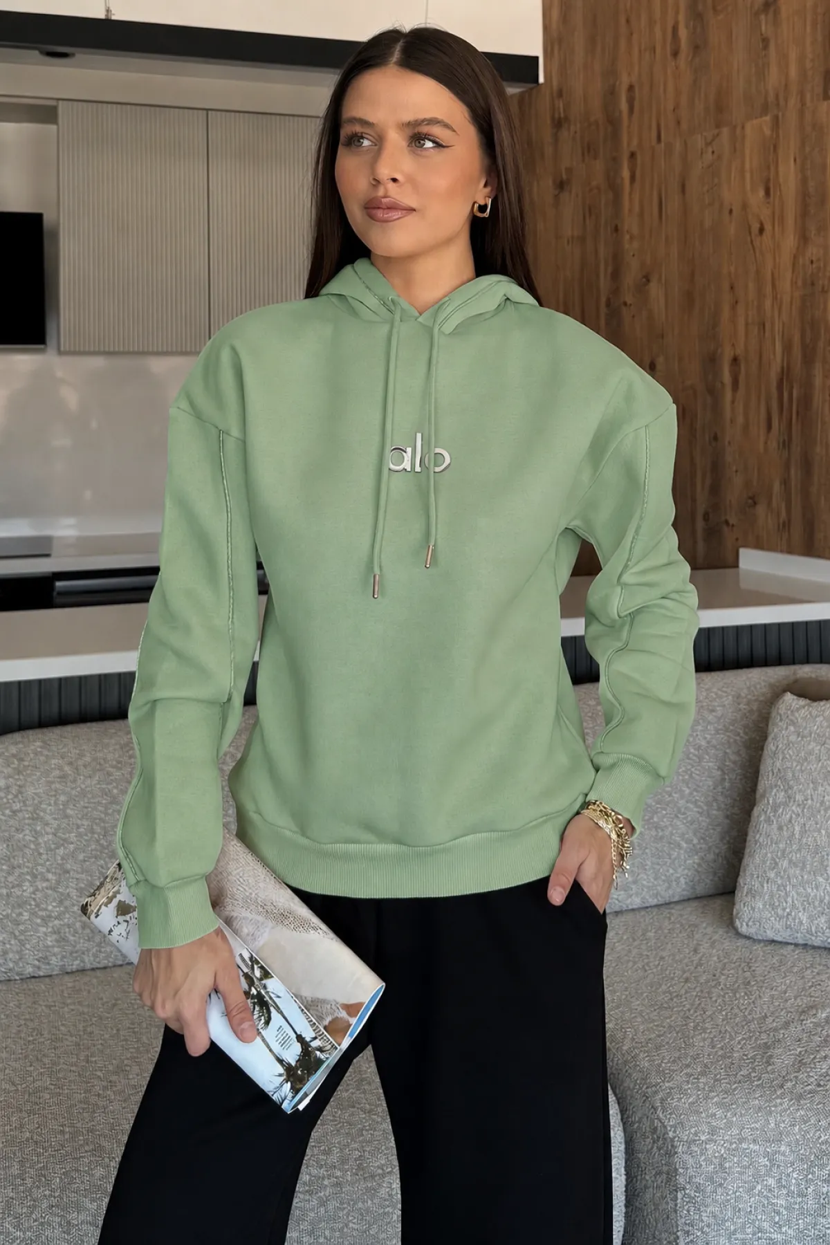 Kadın Alo Baskılı Kapşonlu Sweat