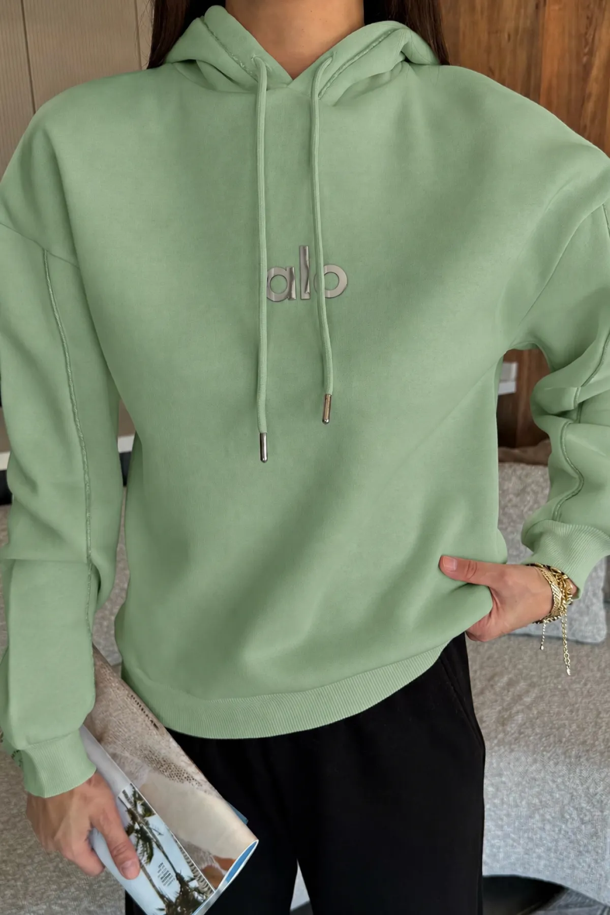 Kadın Alo Baskılı Kapşonlu Sweat