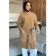 Kadın Dik Kruvaze Yaka Sakal Uzun Ceket