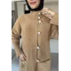 Kadın Dik Kruvaze Yaka Sakal Uzun Ceket