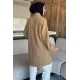 Kadın Dik Kruvaze Yaka Sakal Uzun Ceket