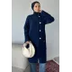 Kadın Dik Kruvaze Yaka Sakal Uzun Ceket