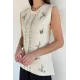 Kadın Taşlı Düğmeli Kolsuz Sweater